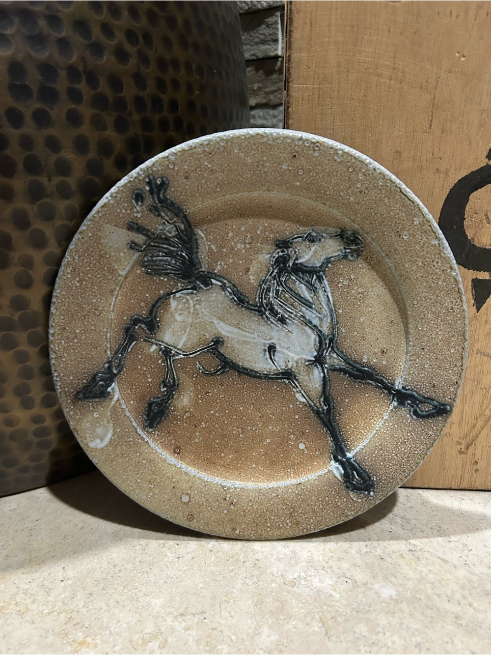 Vintage ROCK HARD STONEWARE Salt Glazed Horse Decorative Wall Plate